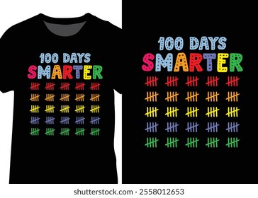 100 Days Smarter, 100 Days Of School Typography t-shirt design vector