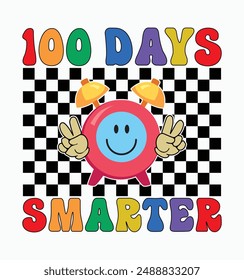 100 Days Of Smarter Smile face funny 100 days of school t-shirt design