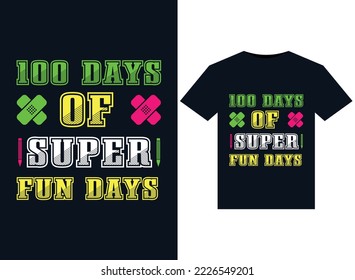 100 Days OF Super Fun Days illustrations for print-ready T-Shirts design