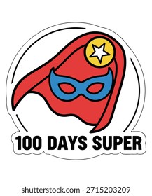 100 Días Super Superhéroe Tema Vector Diseño gráfico para Niños.