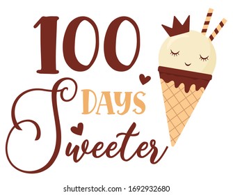 100 Días Tinta vectorial más dulce. Cartel, banner, elemento de diseño de tarjeta de felicitación. Aislado sobre fondo blanco.