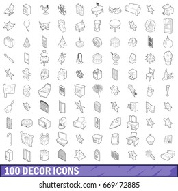 100 decor icons set in outline style for any design vector illustration