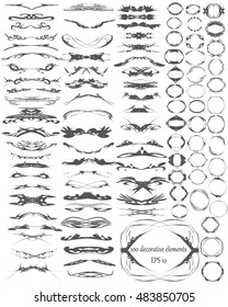100 decorative elements. Round frames and design elements.