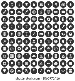 100 delicious dishes icons set in simple style white on black circle color isolated on white background vector illustration