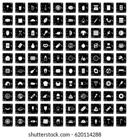 100 delicious dishes icons set in grunge style isolated vector illustration