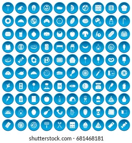 100 delicious dishes icons set in blue circle isolated on white vector illustration