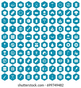 100 delicious dishes icons set in sapphirine hexagon isolated vector illustration
