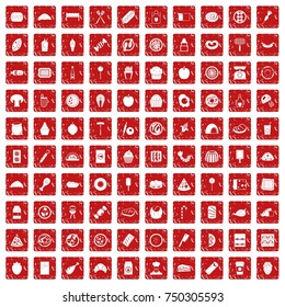 100 delicious dishes icons set in grunge style red color isolated on white background vector illustration