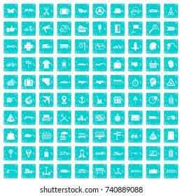 100 delivery icons set in grunge style blue color isolated on white background vector illustration