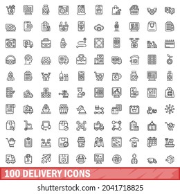 100 delivery icons set. Outline illustration of 100 delivery icons vector set isolated on white background