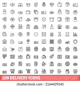 100 delivery icons set. Outline illustration of 100 delivery icons vector set isolated on white background