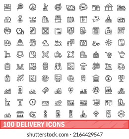 100 delivery icons set. Outline illustration of 100 delivery icons vector set isolated on white background
