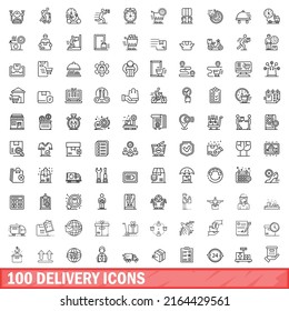 100 delivery icons set. Outline illustration of 100 delivery icons vector set isolated on white background