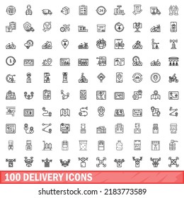 100 delivery icons set. Outline illustration of 100 delivery icons vector set isolated on white background