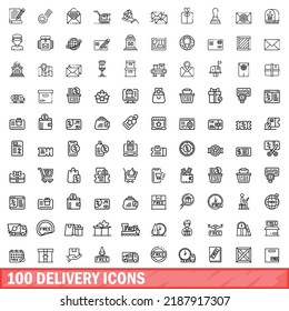 100 delivery icons set. Outline illustration of 100 delivery icons vector set isolated on white background
