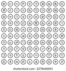 100 Auslieferungssymbole gesetzt. Outline-Illustration von 100 Zustellungssymbolen, Vektorset einzeln auf weißem Hintergrund