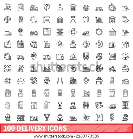 100 delivery icons set. Outline illustration of 100 delivery icons vector set isolated on white background