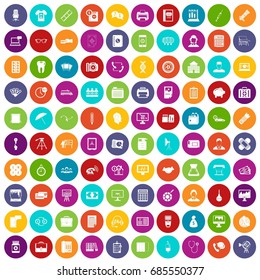 100 department icons set in different colors circle isolated vector illustration