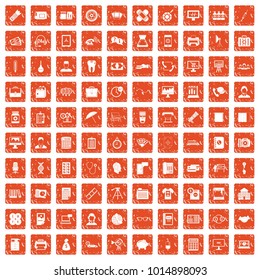 100 department icons set in grunge style orange color isolated on white background vector illustration