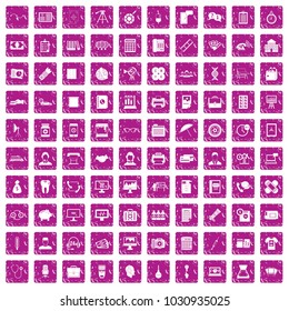 100 department icons set in grunge style pink color isolated on white background vector illustration