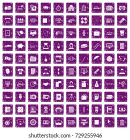 100 department icons set in grunge style purple color isolated on white background vector illustration