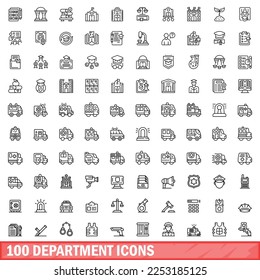 100 department icons set. Outline illustration of 100 department icons vector set isolated on white background