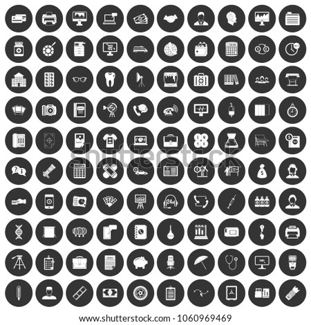 100 department icons set in simple style white on black circle color isolated on white background vector illustration