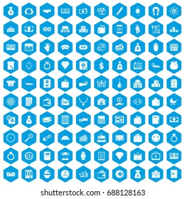 100 deposit icons set in blue hexagon isolated vector illustration
