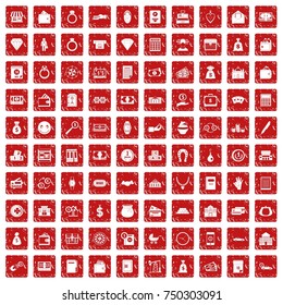 100 deposit icons set in grunge style red color isolated on white background vector illustration