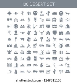 100 desert universal icons pack with Horse, Palm, Cactus, Map, Bus, Car, Pyramid, Grass, 