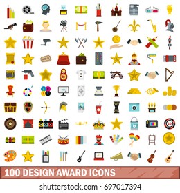 100 design award icons set in flat style for any design vector illustration