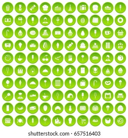 100 dessert icons set green circle isolated on white background vector illustration