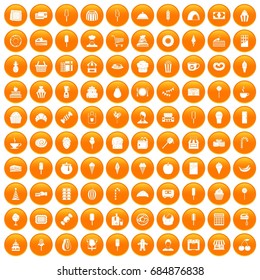 100 dessert icons set orange