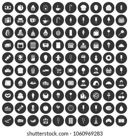 100 dessert icons set in simple style white on black circle color isolated on white background vector illustration