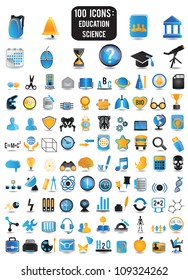 100 detailed icons of education and science - vector icons