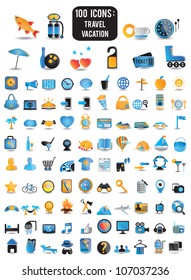 100 detailed icons for travel vacation recreation - vector icons