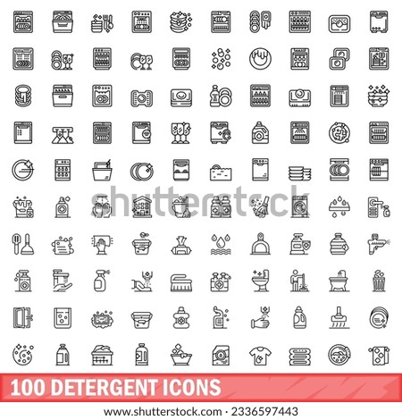100 detergent icons set. Outline illustration of 100 detergent icons vector set isolated on white background