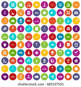 100 development icons set in different colors circle isolated vector illustration