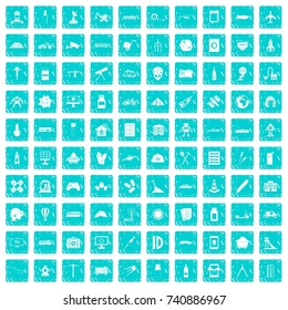 100 development icons set in grunge style blue color isolated on white background vector illustration