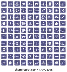 100 development icons set in grunge style sapphire color isolated on white background vector illustration