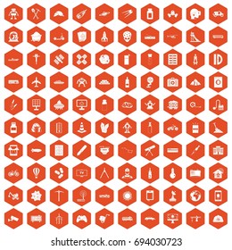 100 development icons set in orange hexagon isolated vector illustration