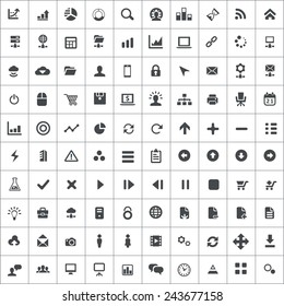 100 development, soft icons, black on square white background 