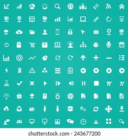 100 development, soft icons, white on green background 
