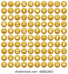 100 device app icons set gold