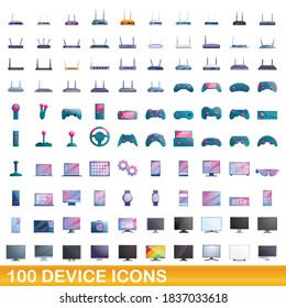 100 device icons set. Cartoon illustration of 100 device icons vector set isolated on white background