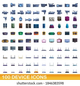 100 device icons set. Cartoon illustration of 100 device icons vector set isolated on white background