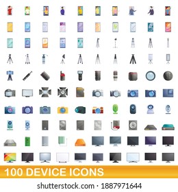 100 iconos de dispositivo. Ilustración de dibujos animados de 100 iconos de dispositivo conjunto de vectores aislados en fondo blanco