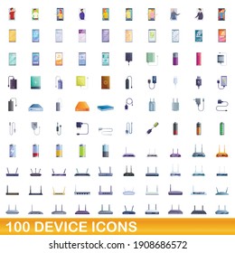 100 iconos de dispositivo, set. Ilustración de dibujos animados de 100 iconos de dispositivo conjunto de vectores aislados en fondo blanco
