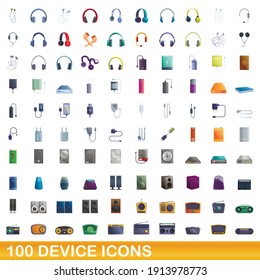 100 device icons set. Cartoon illustration of 100 device icons vector set isolated on white background