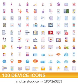 100 iconos de dispositivo. Ilustración de dibujos animados de 100 iconos de dispositivo conjunto de vectores aislados en fondo blanco